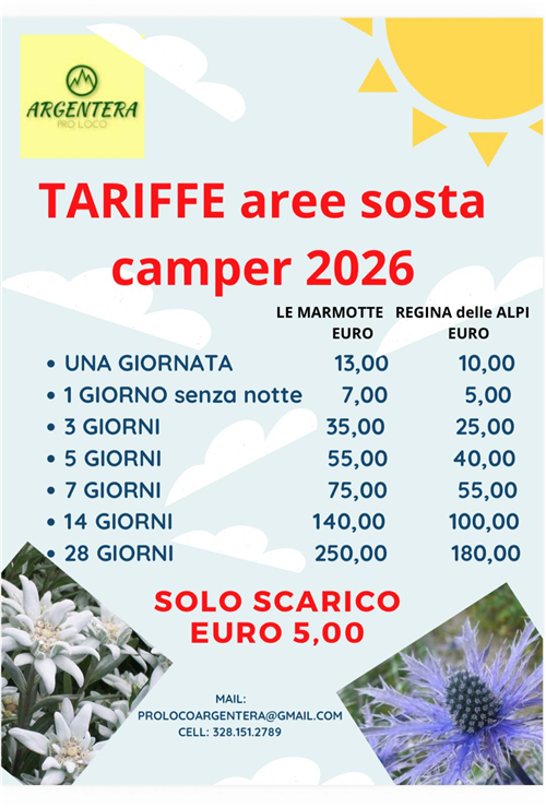 2026 Area sosta camper "Le Marmotte" e "Regina delle Alpi" apertura dall'08 giugno 2026